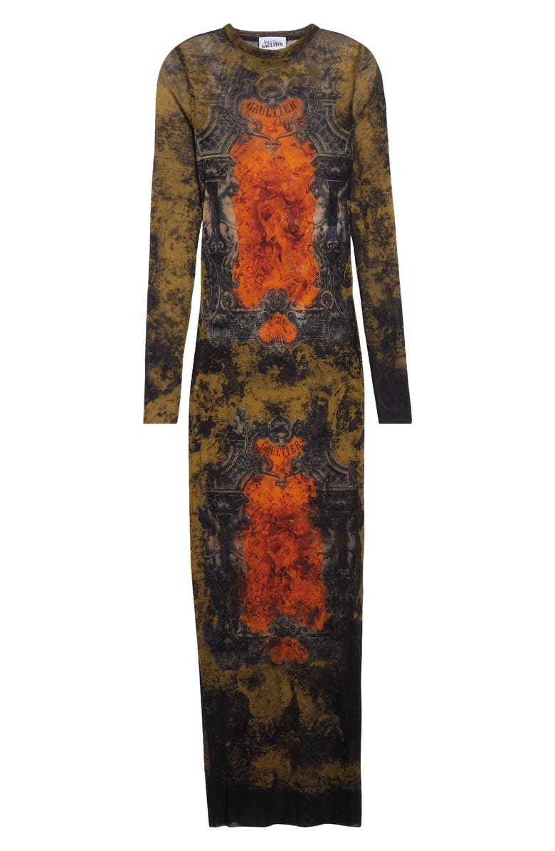 Jean Paul Gaultier Medallion Print Long Sleeve Mesh Body-Con Dress, Alternate, color,