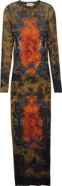 Jean Paul Gaultier Medallion Print Long Sleeve Mesh Body-Con Dress