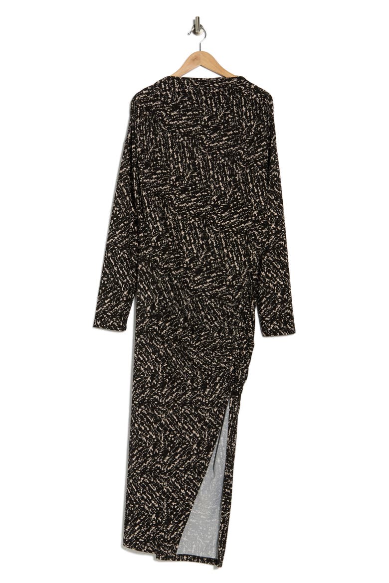 Long Sleeve Ruched Midi Dress, Alternate, color, BLACK/ IVORY