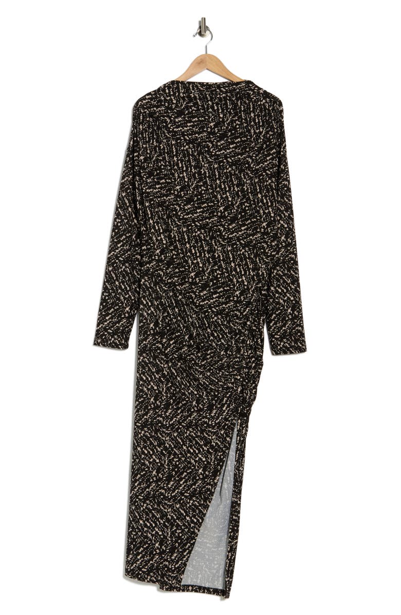 Renee C Long Sleeve Ruched Midi Dress, Alternate, color, Black/ Ivory