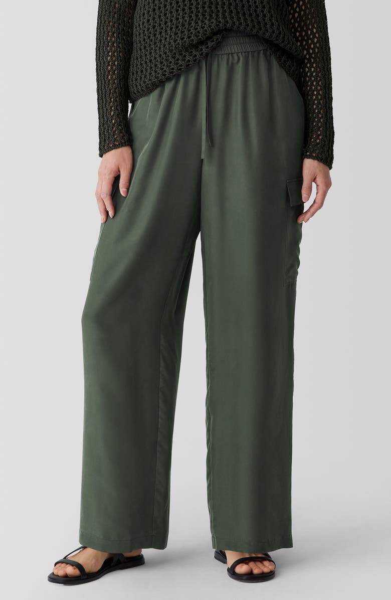 Eileen Fisher Cargo Silk Straight Leg Drawstring Pants, Main, color, Seaweed
