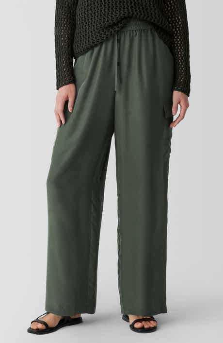 Eileen Fisher Cargo Silk Straight Leg Drawstring Pants