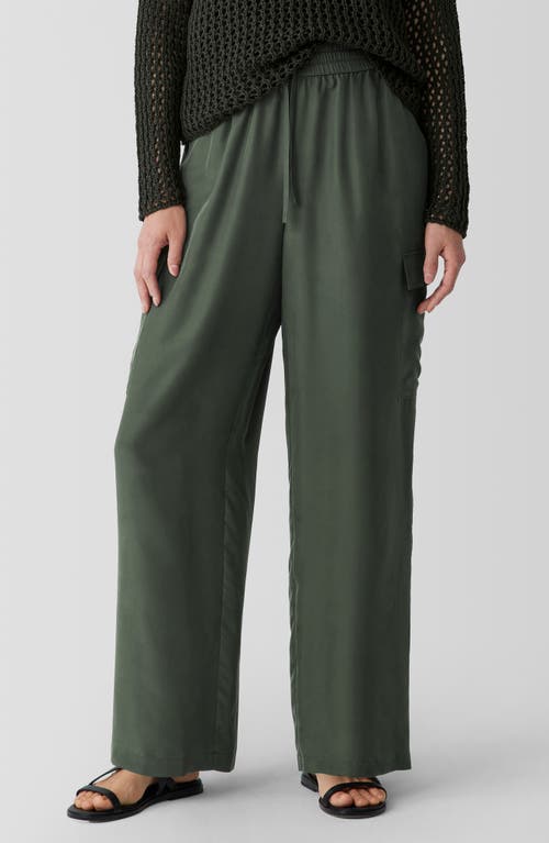 Eileen Fisher Cargo Silk Straight Leg Drawstring Pants In Green