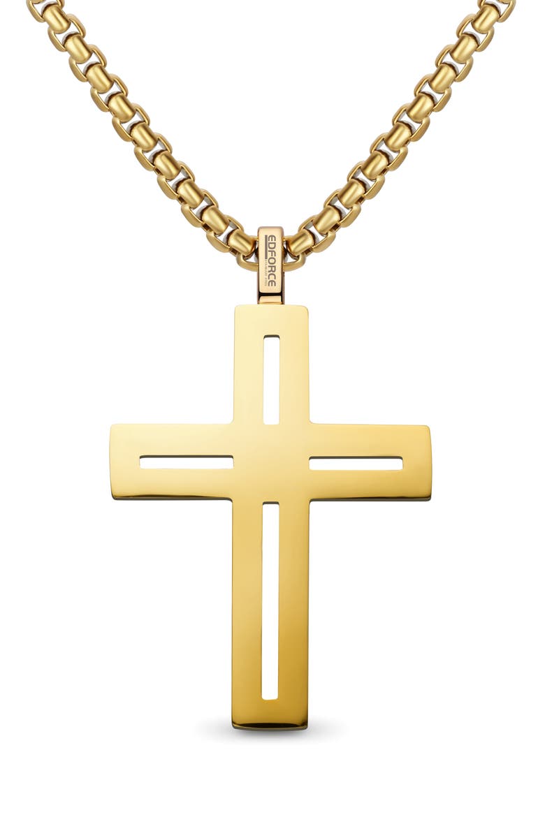 Men's Cut-Out Cross Necklace, Alternate, color, GOLD