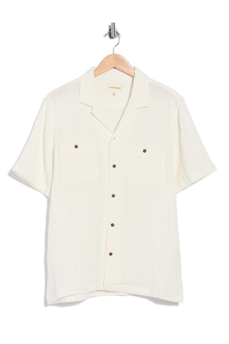 Textured Cotton Camp Shirt, Alternate, color, EGRET