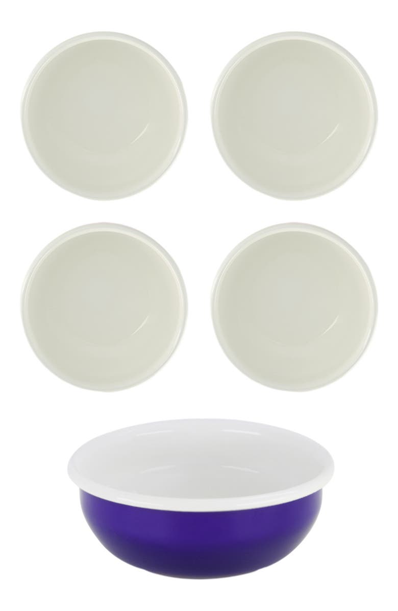 Elifle Two Tone Enamel Cereal Bowl - Set of 4, Main, color, Royal Blue & Ivory