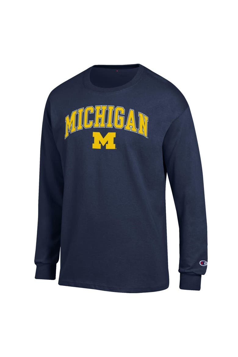Men's Champion  Navy Michigan Wolverines Arch Over Logo Long Sleeve T-Shirt, Alternate, color, Navy