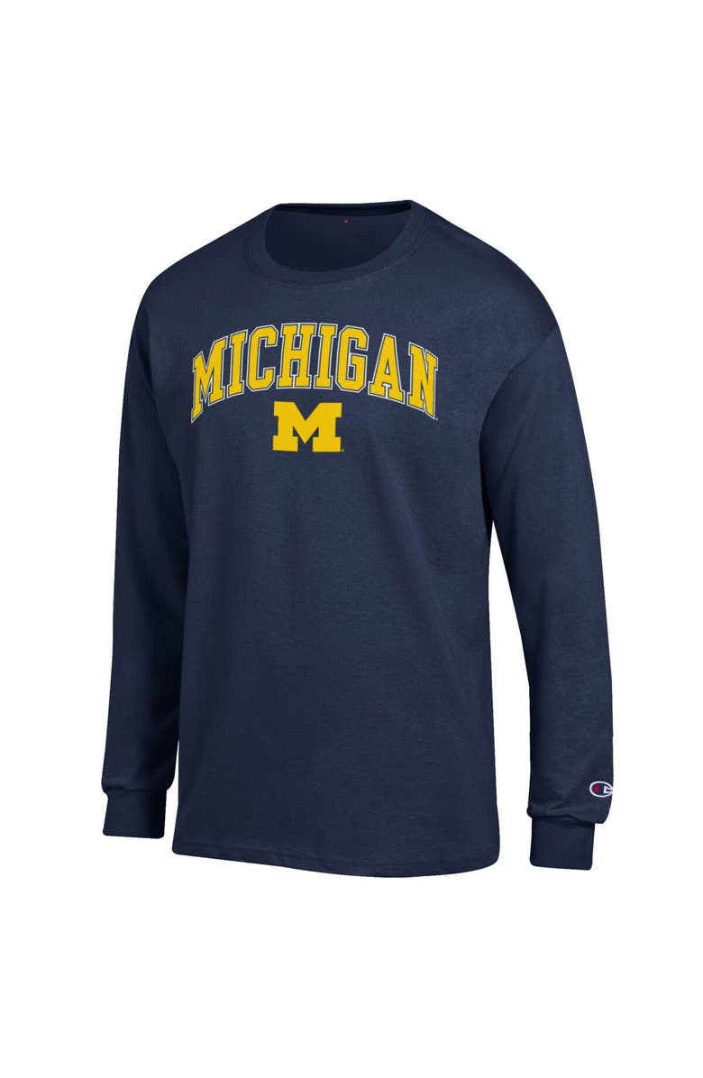 Champion Men's Champion Navy Michigan Wolverines Arch Over Logo Long Sleeve T-Shirt, Alternate, color,