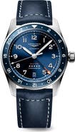 Longines Spirit Zulu Time GMT Automatic Leather Strap Watch, 39mm