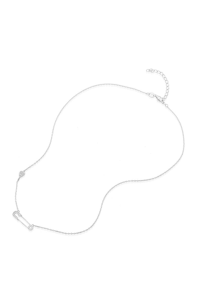 Adornia White Rhodium Plated Safety Pin Heart Necklace, Alternate, color,