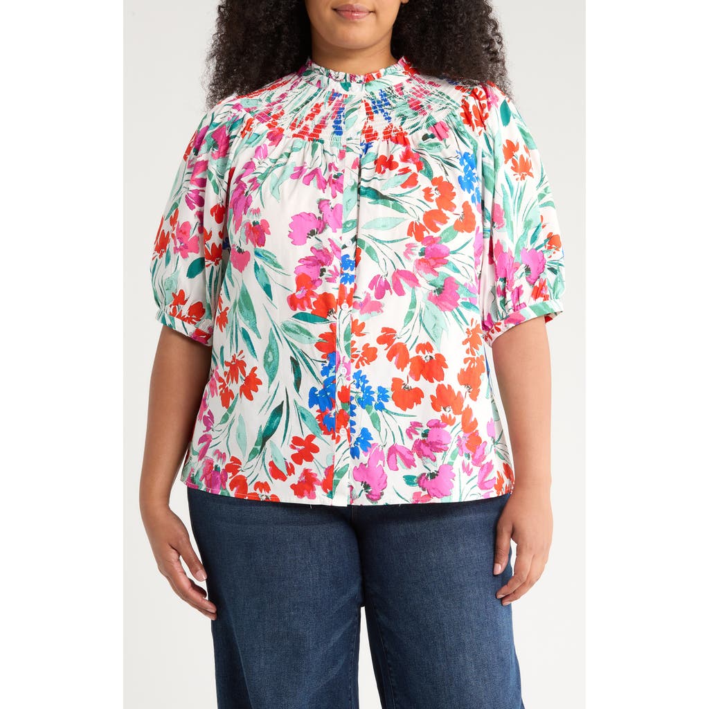 Sugarlips Kivia Smocked Floral Print Top In Multi