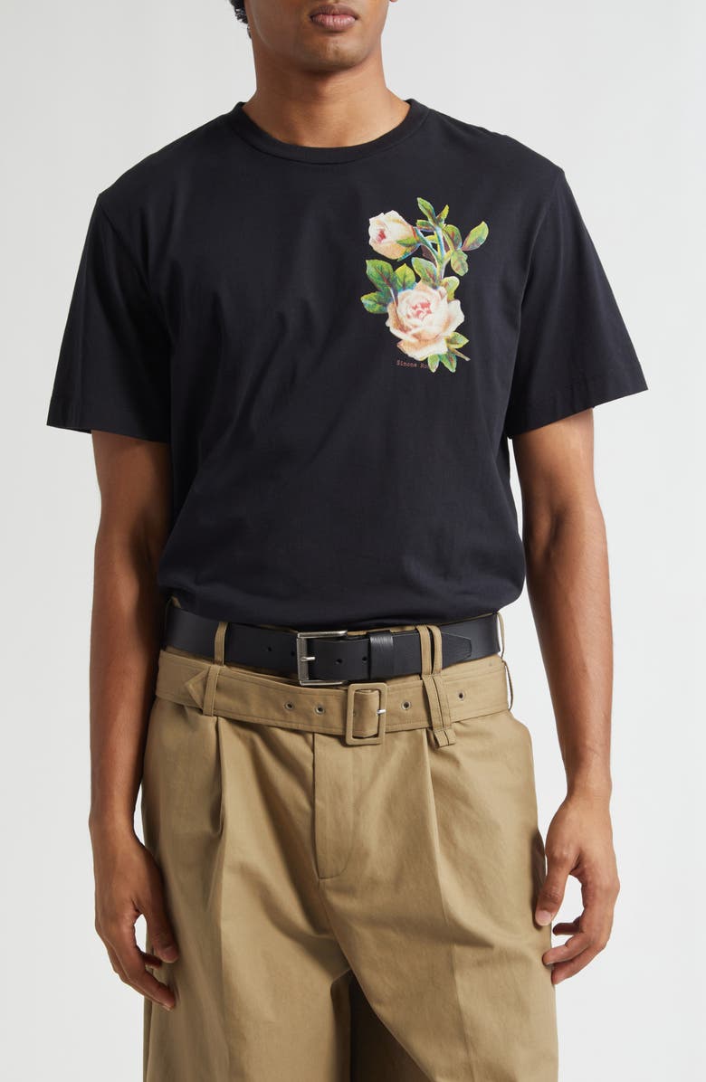Simone Rocha Rose Bouquet Cotton Graphic T-Shirt, Main, color, Black