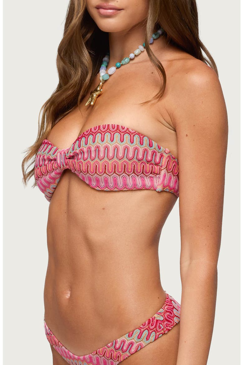 Livy Zigzag Knit Bandeau Bikini Top, Alternate, color, PINK