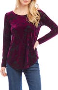 Karen Kane Floral Velvet Burnout Shirttail Top