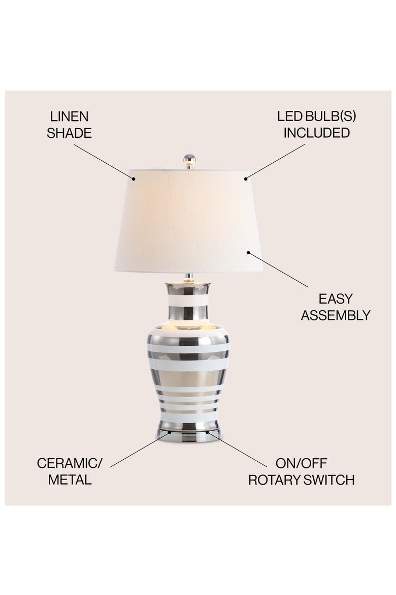 Zilar Striped 28.75" Ceramic/Iron Classic Modern LED Table Lamp, Silver, Alternate, color, Silver/White