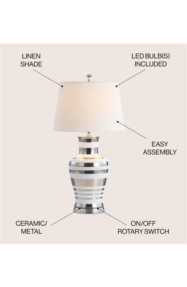 JONATHAN Y Zilar Striped 28.75" Ceramic/Iron Classic Modern LED Table Lamp, Silver, Alternate, color, Silver/White