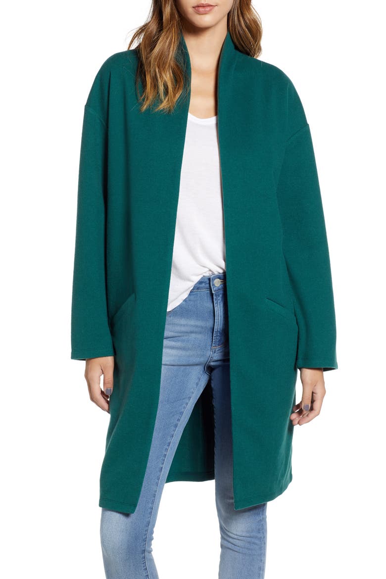 Open Front Midi Coat, Main, color, GREEN BOTANICAL
