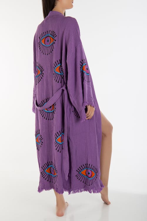 Forever & Always Shoes Aria Evil Eye Handmade Cotton Kimono In Purple