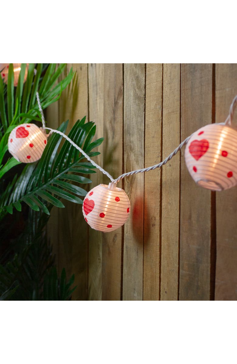 Northlight Hearts Paper Lantern Indoor Outdoor Patio Light Set -  8.5' White Wire - 10ct, Alternate, color, White