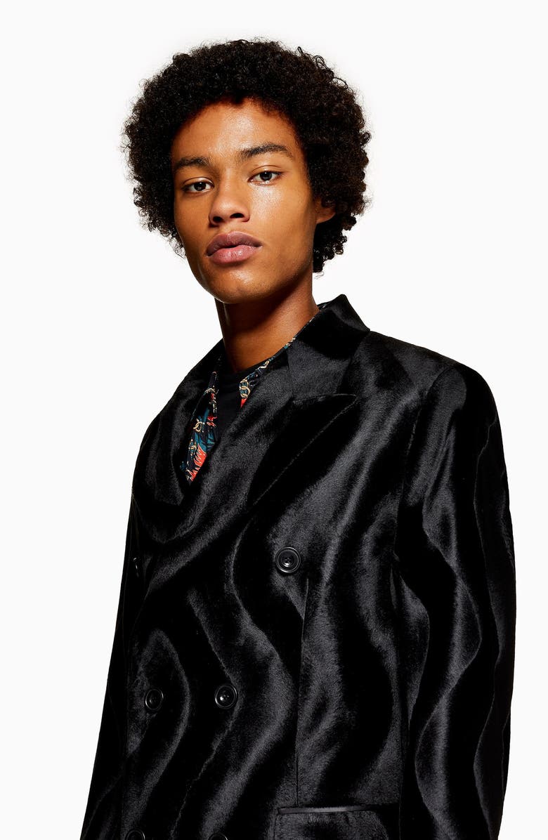 Topman Faux Ponyhair Overcoat, Alternate, color,