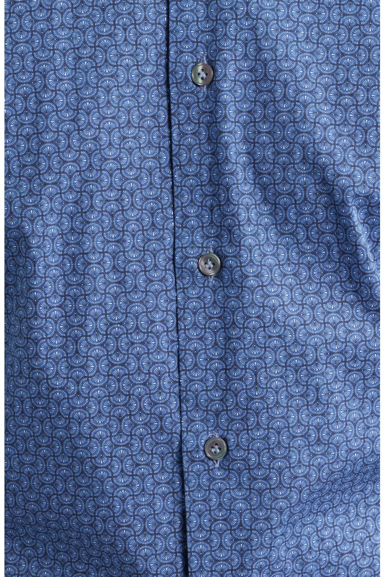 Geo Print Stretch Cotton Button-Up Shirt, Alternate, color, NAVY