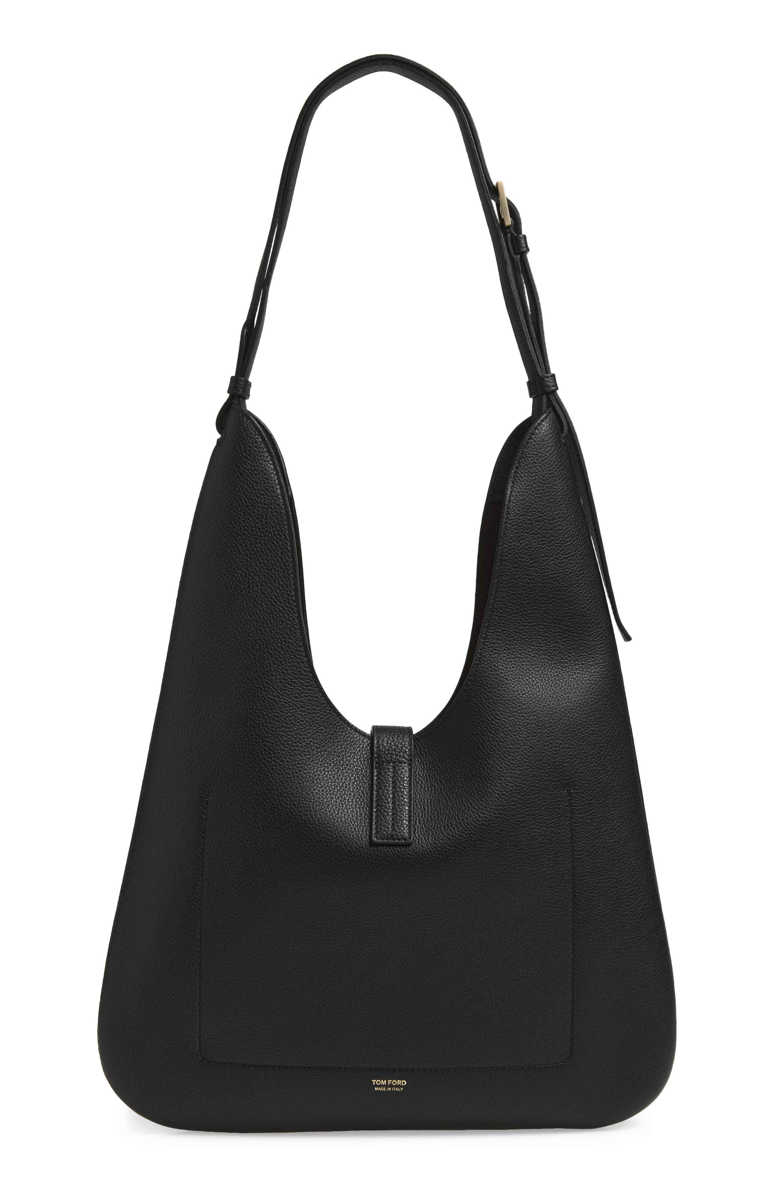 Medium Kara Grained Leather Hobo Bag, Alternate, color, BLACK