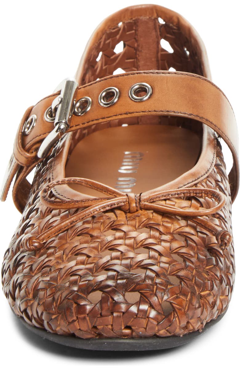Miu Miu Woven Leather Mary Jane Flat, Alternate, color, Cognac