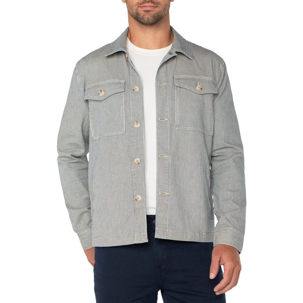 Liverpool Los Angeles Stripe Stretch Cotton Shirt Jacket In Gray