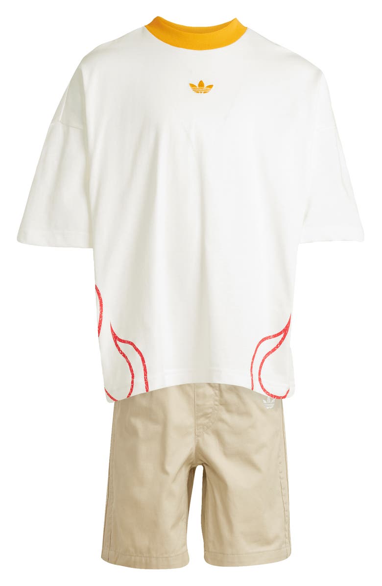 adidas Kids' Crewneck T-Shirt & Shorts Set, Main, color, Off White