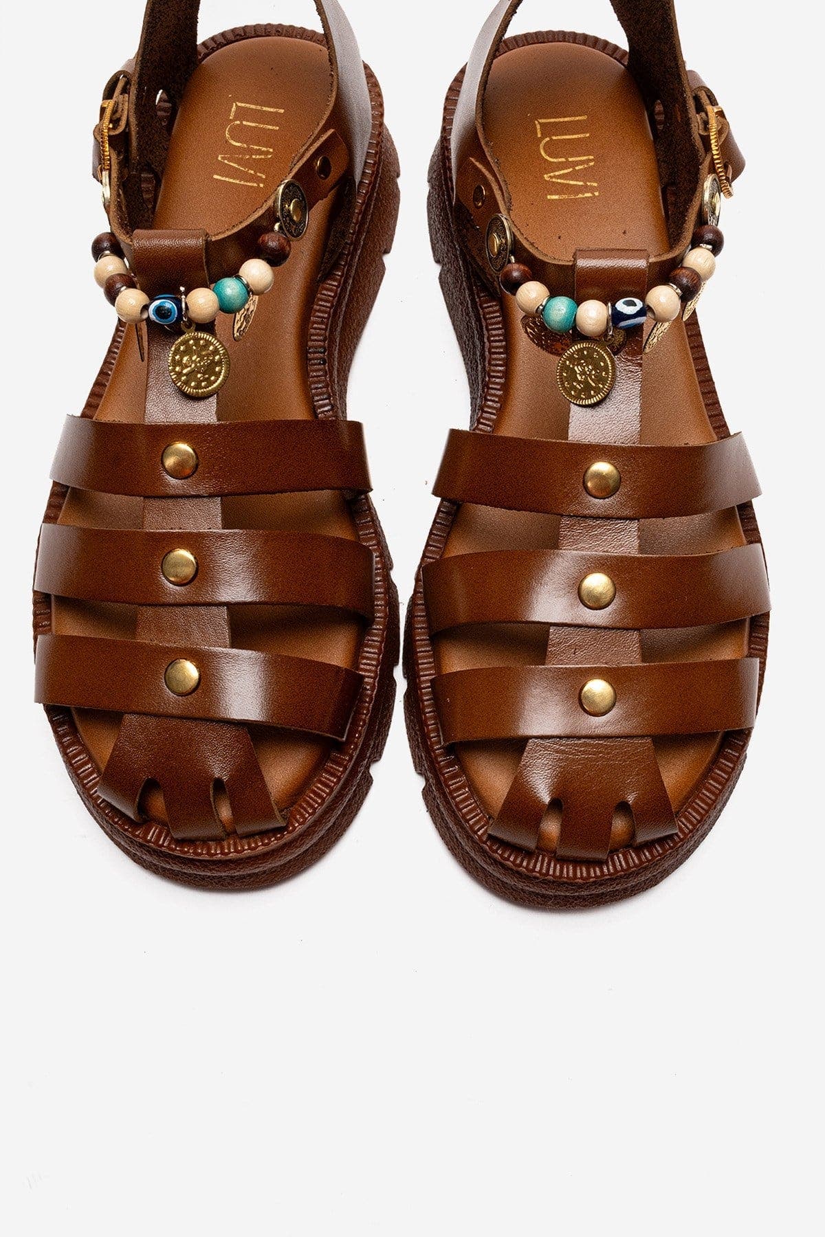 Solis Leather Beaded Sandal, Alternate, color, Cognac