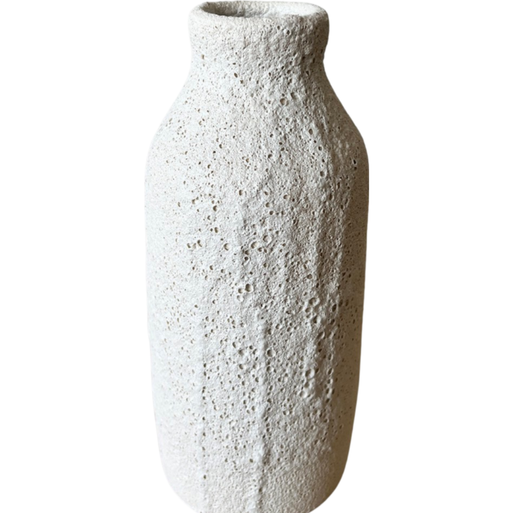Gina Desantis Ceramics Tall Bottle Crater Vase In White