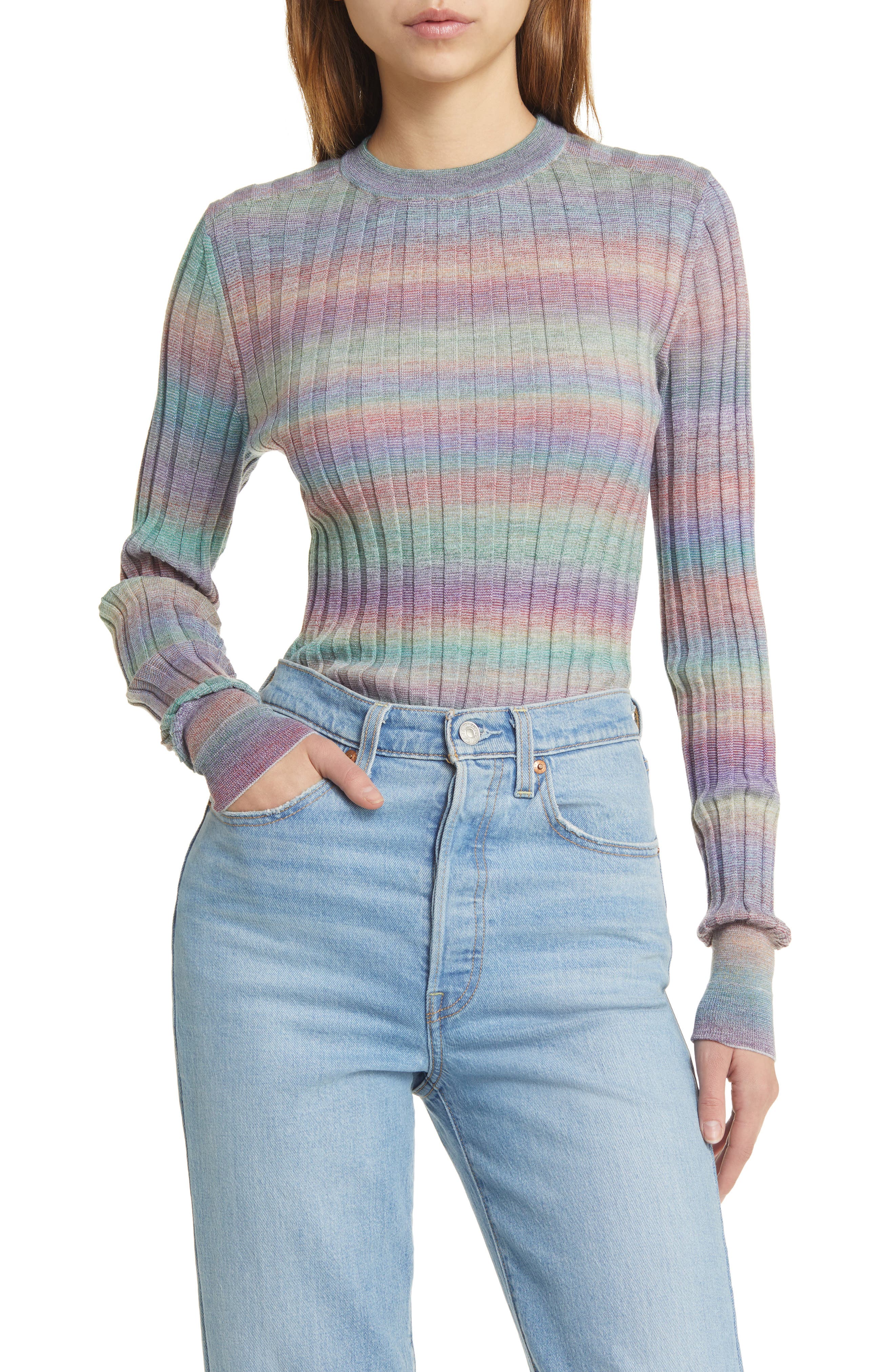 Re/Done Poor Boy Washable Wool Rib Sweater (Women) | Nordstromrack