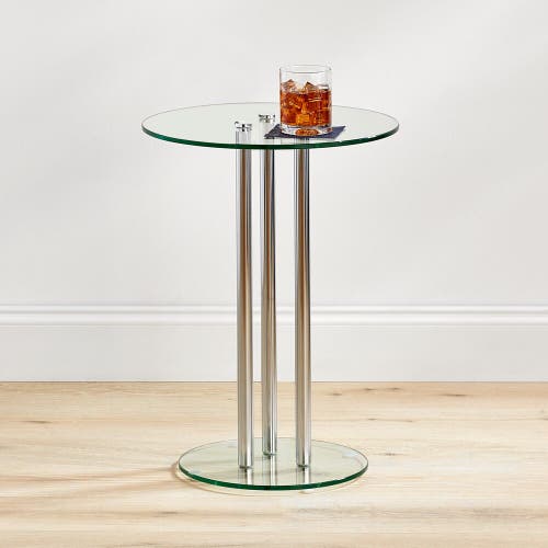 Idesign 16" Milan Glass Steel Drink Table In Silver