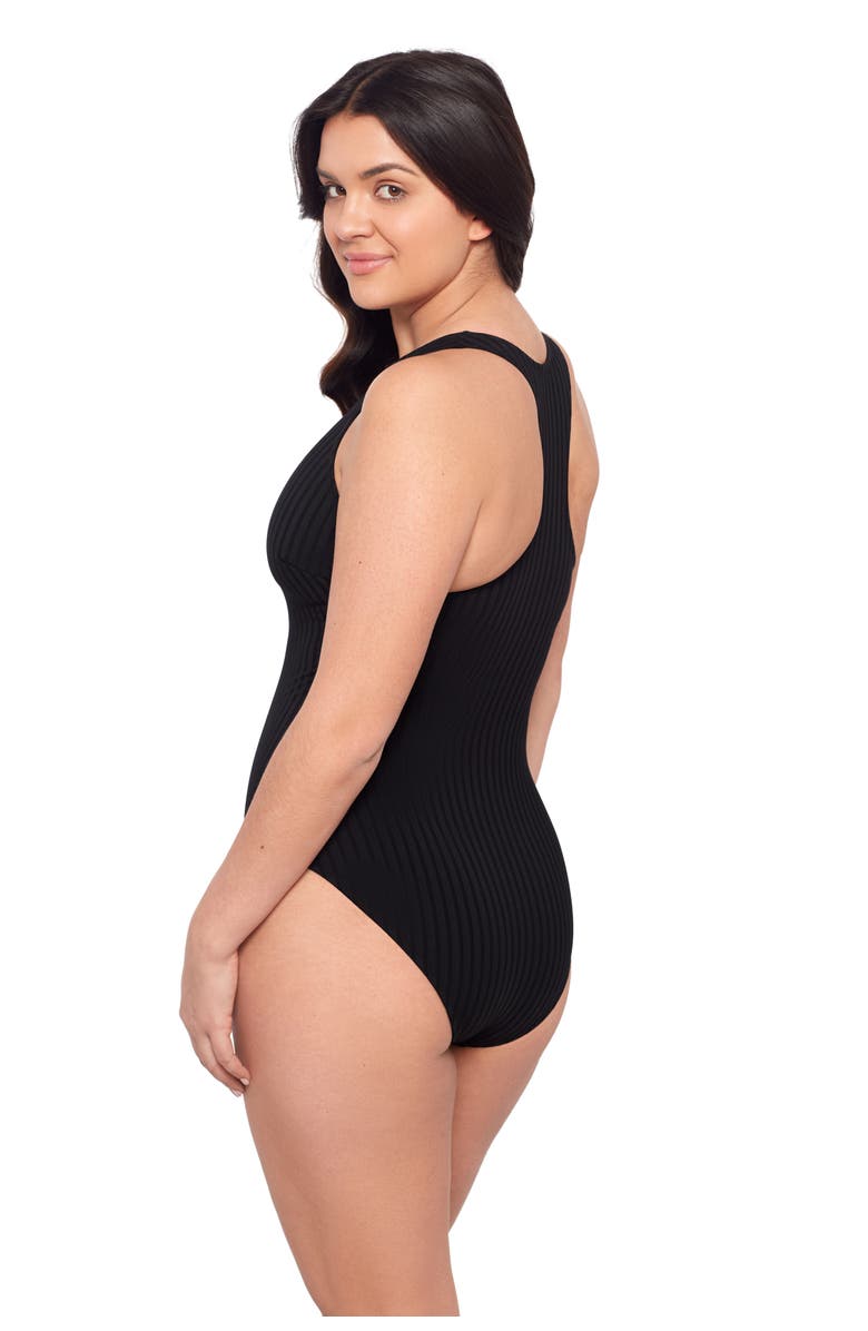 S3 Apparel Ribbed High-Neck Snap-Front One-Piece Sculpting Swimsuit, Alternate, color, Onyx Black