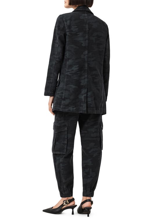Allsaints Womens Camo Ink Blue Fredia Camo-print High-rise Denim Trousers In Black