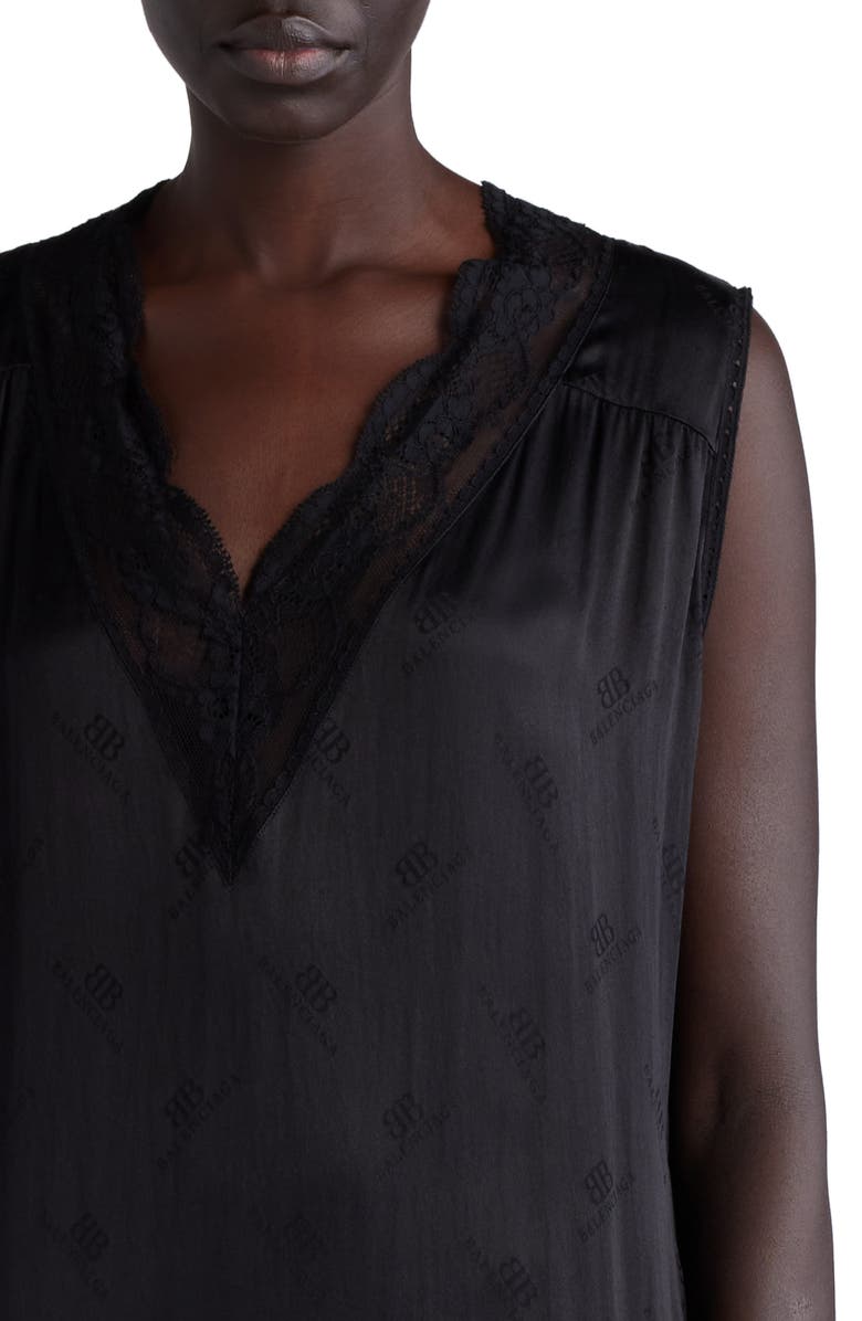 Balenciaga Lace Trim Sleeveless Silk Jacquard Dress, Alternate, color, 