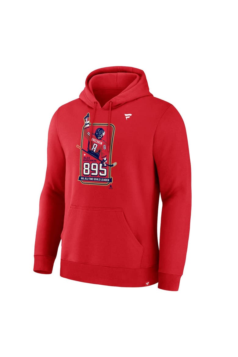 Men's Fanatics Alexander Ovechkin Athletic Red Washington Capitals NHL All-Time Leading Goal Scorer 895 Logo Pullover Hoodie, Alternate, color, Athletic Red