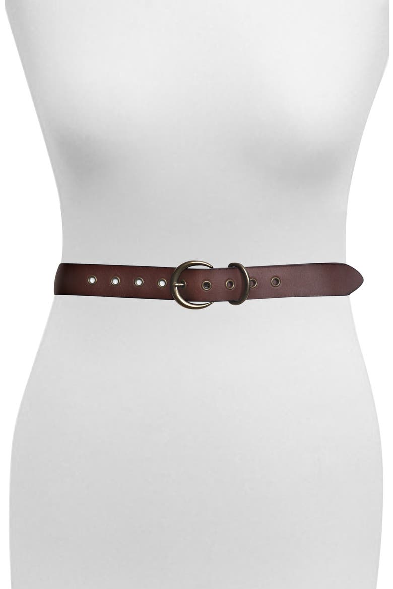 Leather Belt, Main, color, BROWN