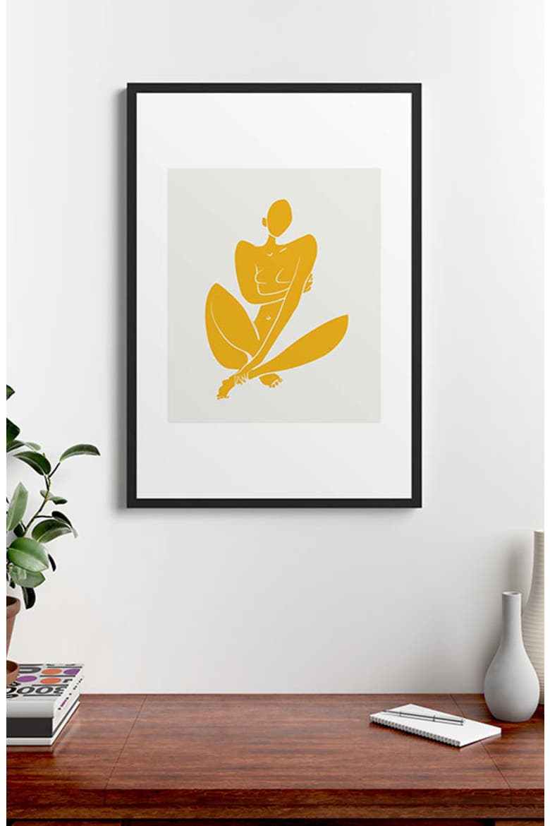 Little Dean Sitting Nude in Yellow Framed Art Print, Alternate, color, YELLOW