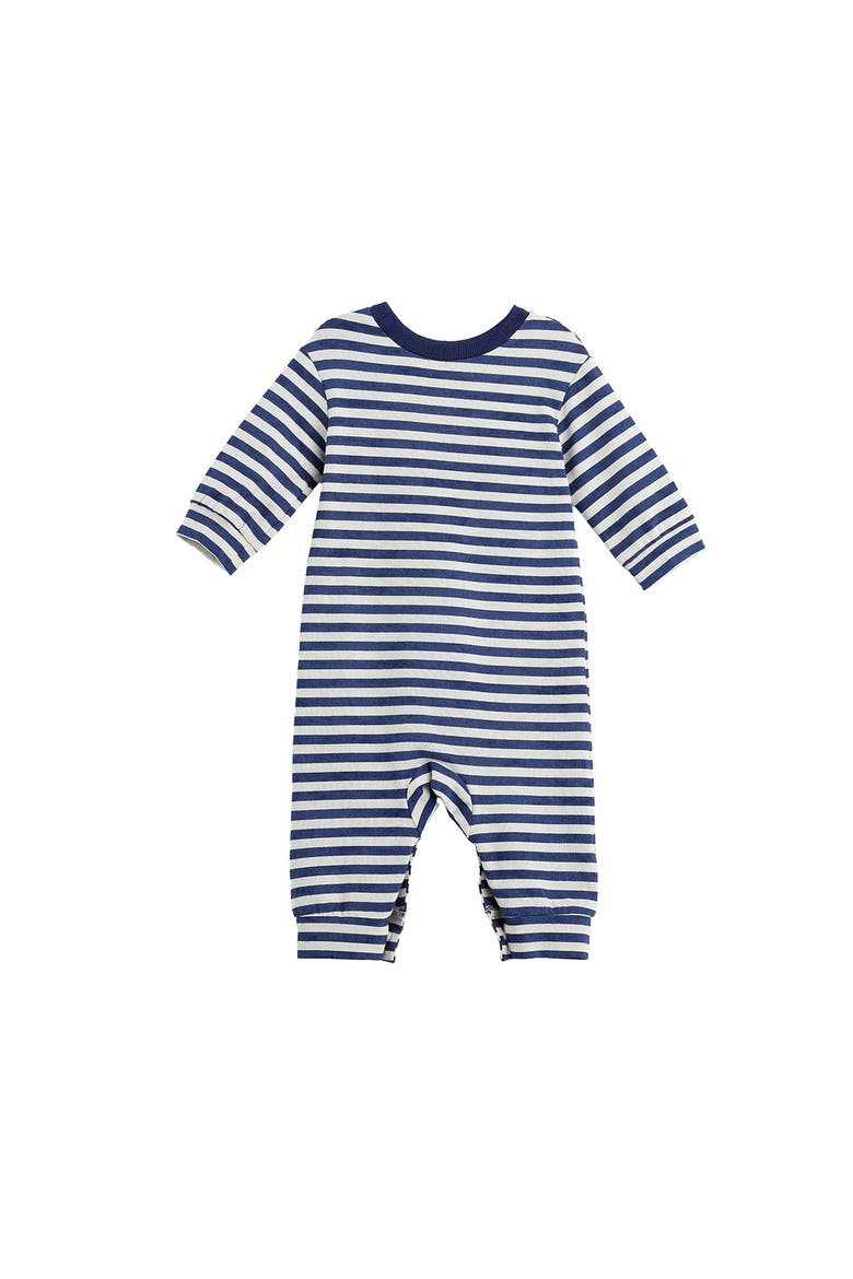 Benjamin Long Sleeve Striped Straight Leg Romper, Alternate, color, Blue