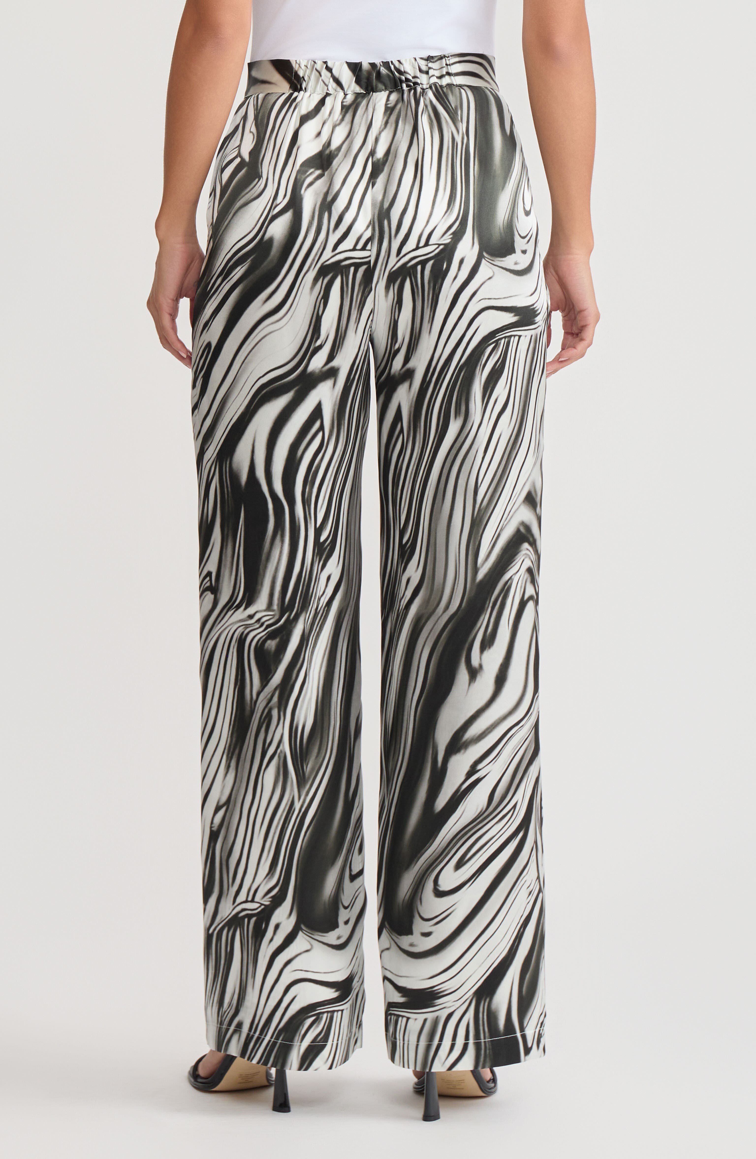 Marble Print Wide Leg Silk Pant - image 2