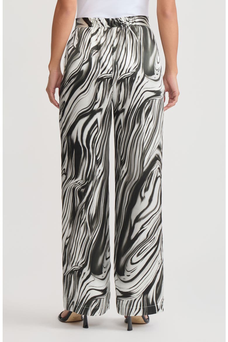 Marble Print Wide Leg Silk Pant, Alternate, color, Black/White