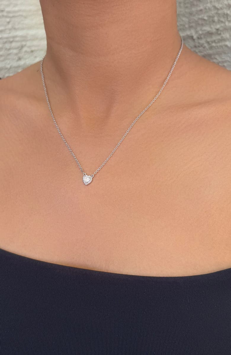 Adornia Cubic Zirconia Halo Heart Pendant Necklace, Alternate, color, Silver