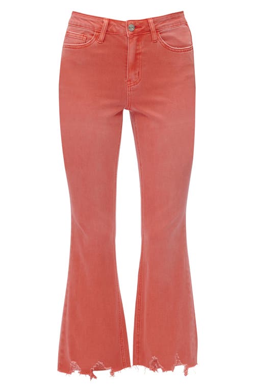 Bayeas Fray Hem Crop Flare Jeans In Burgundy
