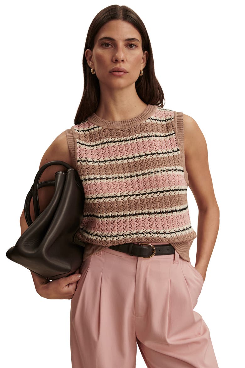 Deeley Stripe Sleeveless Sweater, Alternate, color, WARM TAUPE / MELLOW ROSE