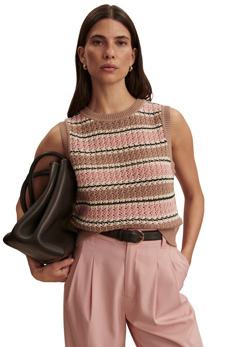 Varley Deeley Stripe Sleeveless Sweater, Alternate, color, Warm Taupe / Mellow Rose