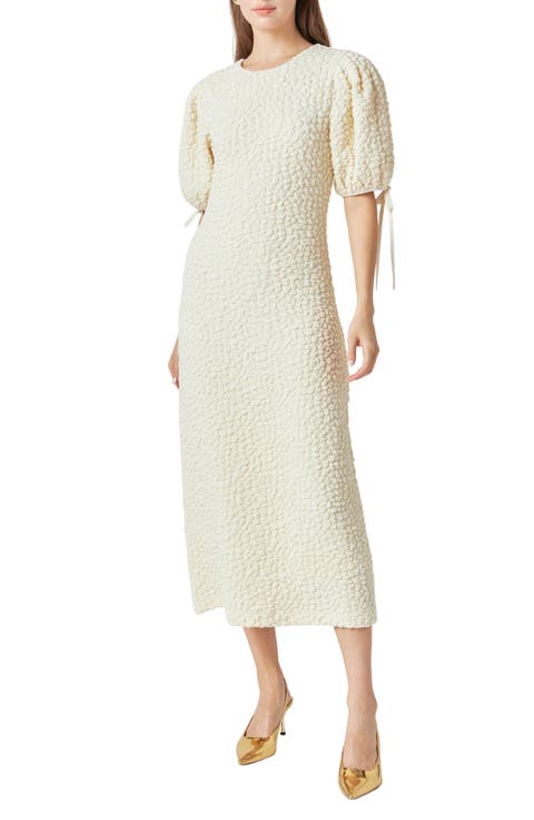 Textured Puff Sleeve Midi Dress