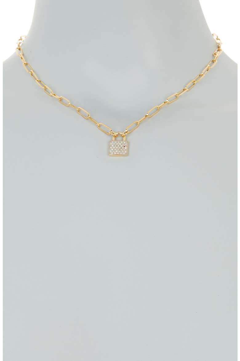 Pavé Diamond Padlock Pendant Necklace - 0.20 ctw, Alternate, color, YELLOW