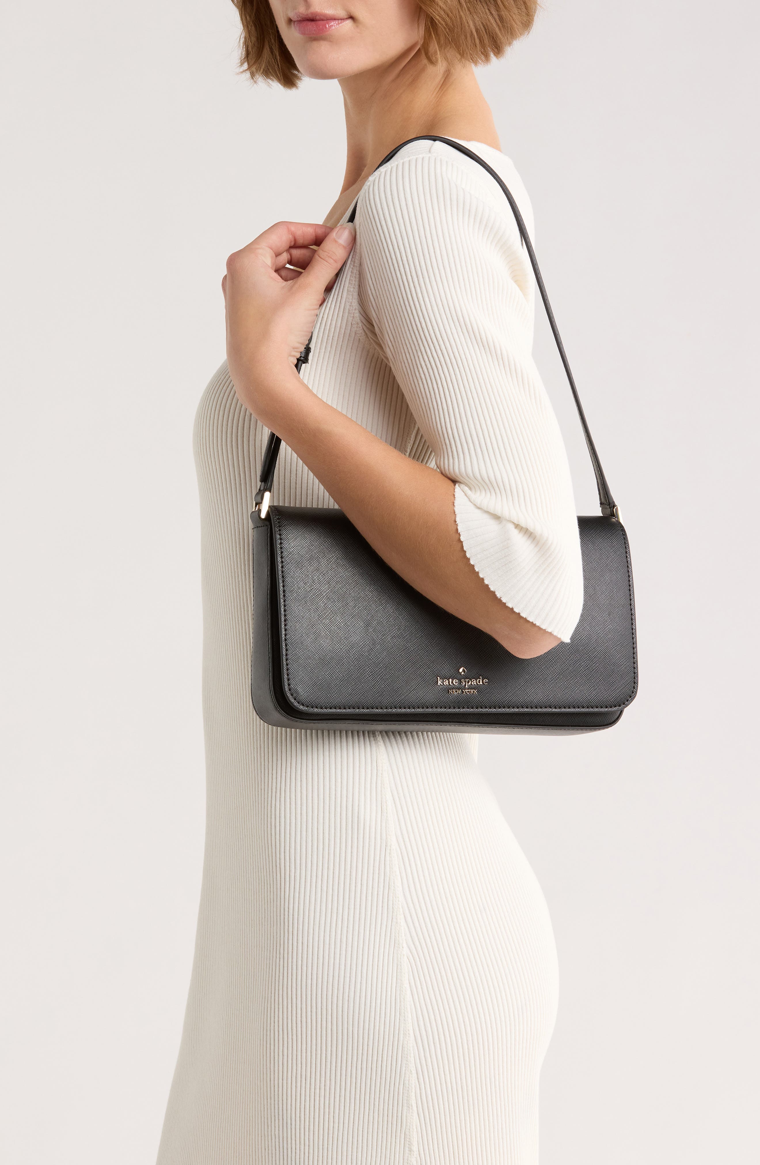 Kate Spade New York staci saffiano leather shoulder bag, Alternate, color, Black