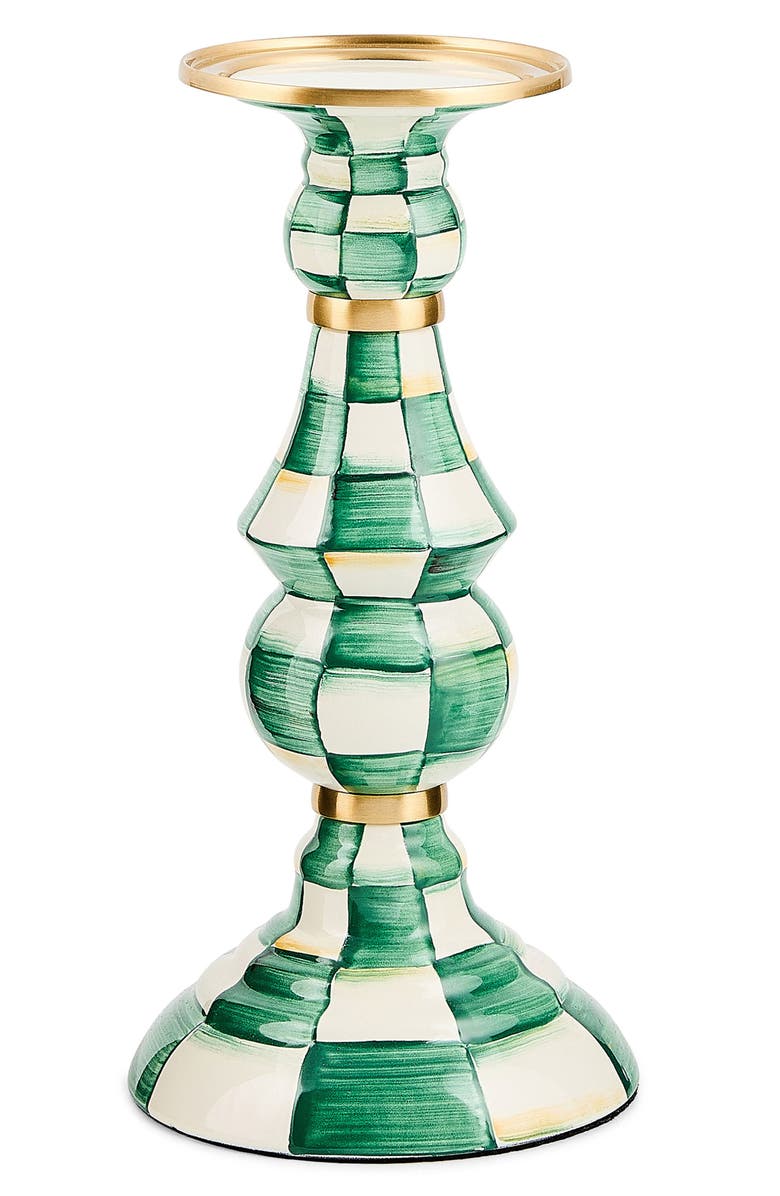 MACKENZIE CHILDS Emerald Check Large Pillar Candleholder, Main, color, Emerald